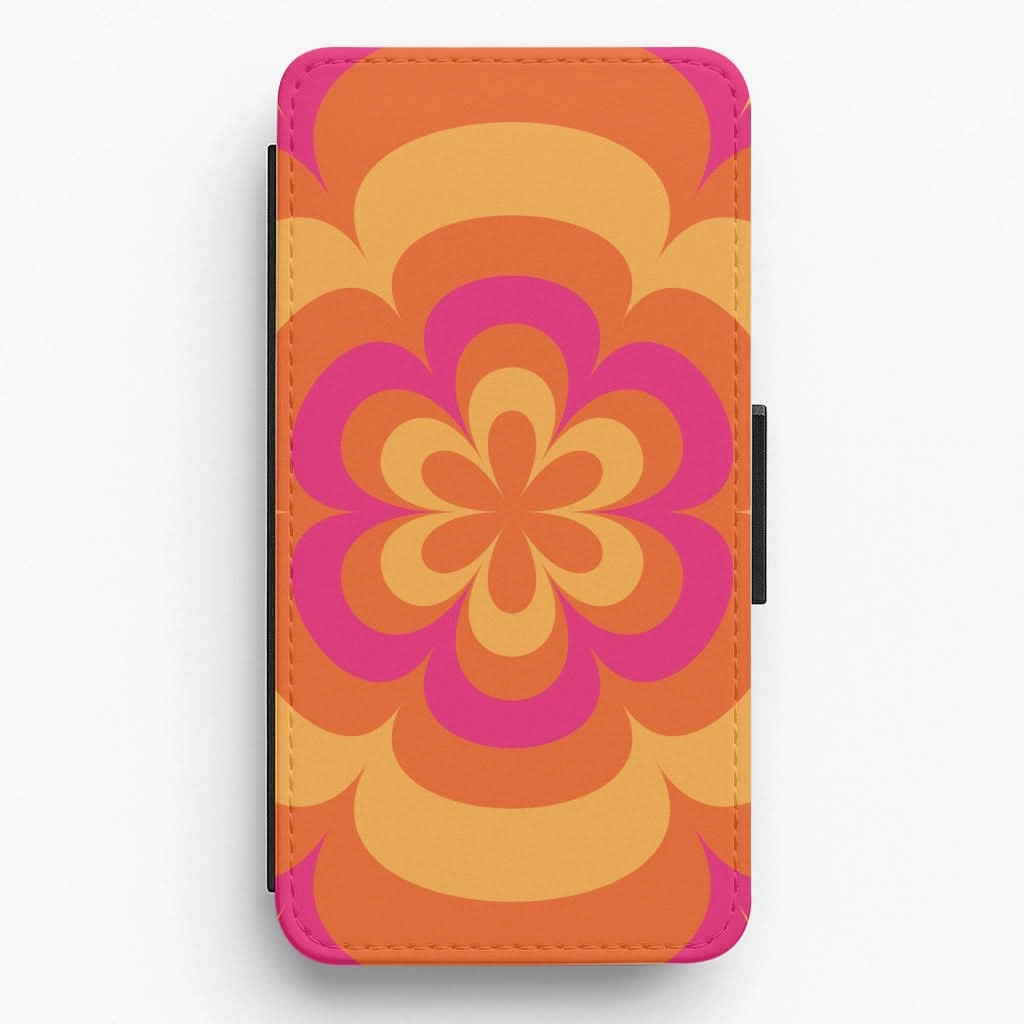 Transparent Edge Clean Texture Sunset Trippy Flower Pattern Flip / Wallet Phone Case