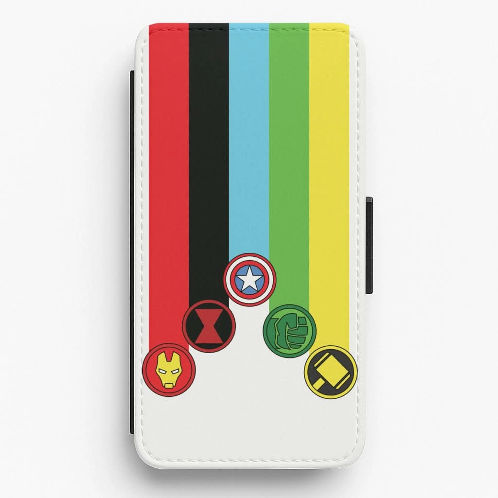 Superhero Team Colourful Symbols  Flip / Wallet Phone Case Protective Frame Design Shock Guard