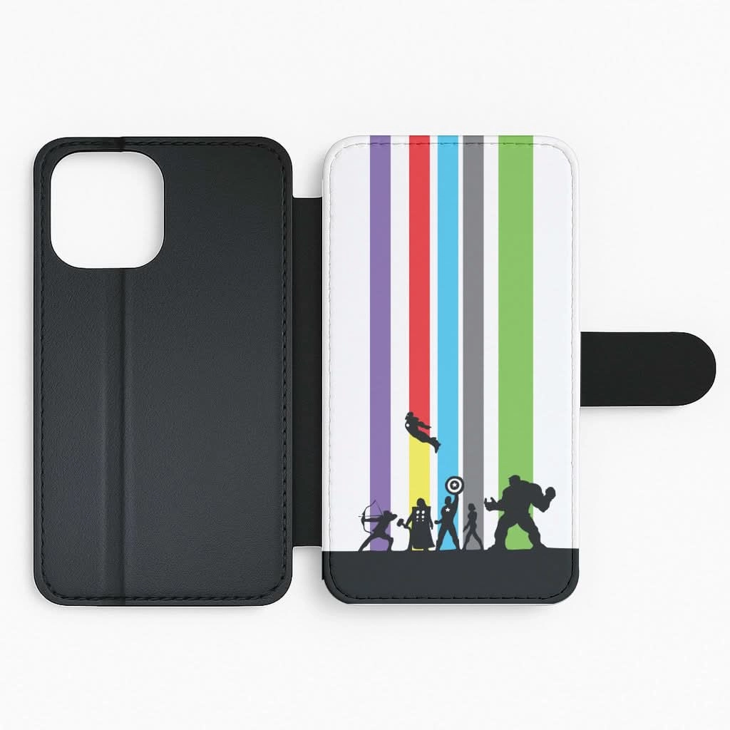 Superhero Team Silhouette Flip / Wallet Phone Case Colorful Pattern Durable Texture Finish