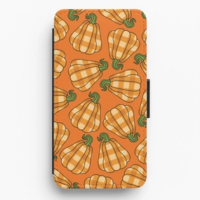 Premium Detail Tartan Pumpkins Pattern Flip / Wallet Phone Case