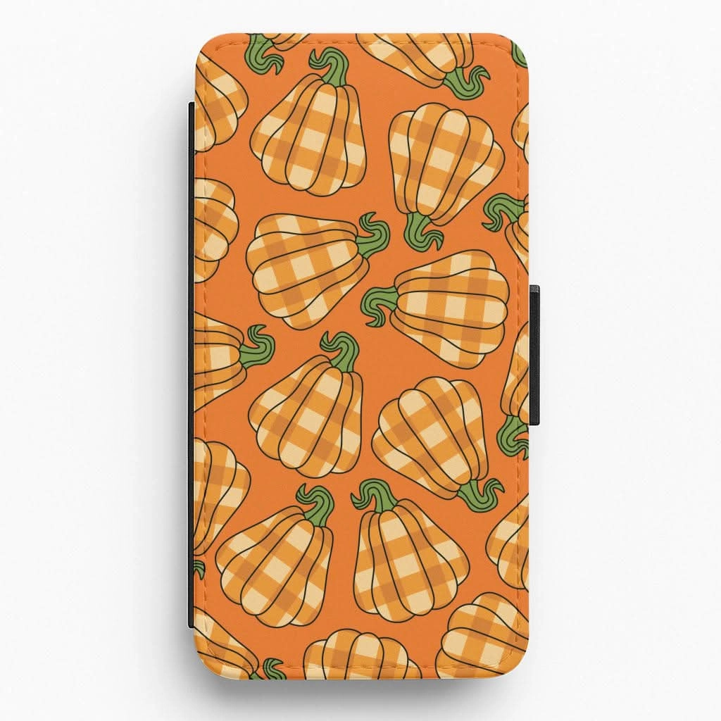 Premium Detail Tartan Pumpkins Pattern Flip / Wallet Phone Case