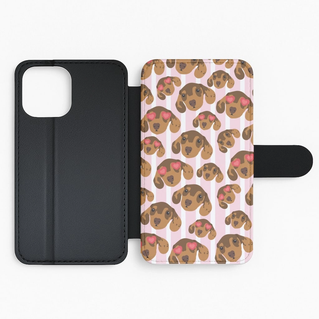 Stripes And Dachshunds Pattern Flip / Wallet Phone Case Matte Look Finish