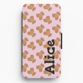 Premium Texture Teddy Bear Pattern - Personalised Christmas Flip / Wallet Phone Case