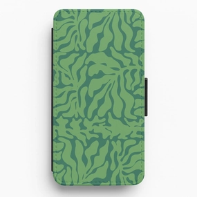 Glossy Texture Layer Gift Choice Green Leaves - Foliage Flip / Wallet Phone Case