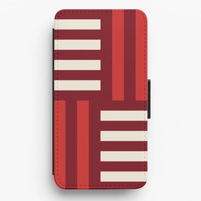 Glossy Finish Look Red And White Geometric Stripes Flip / Wallet Phone Case