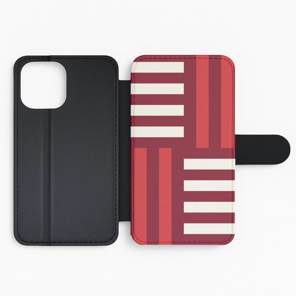 Outdoor Design Red And White Geometric Stripes Flip / Wallet Phone Case