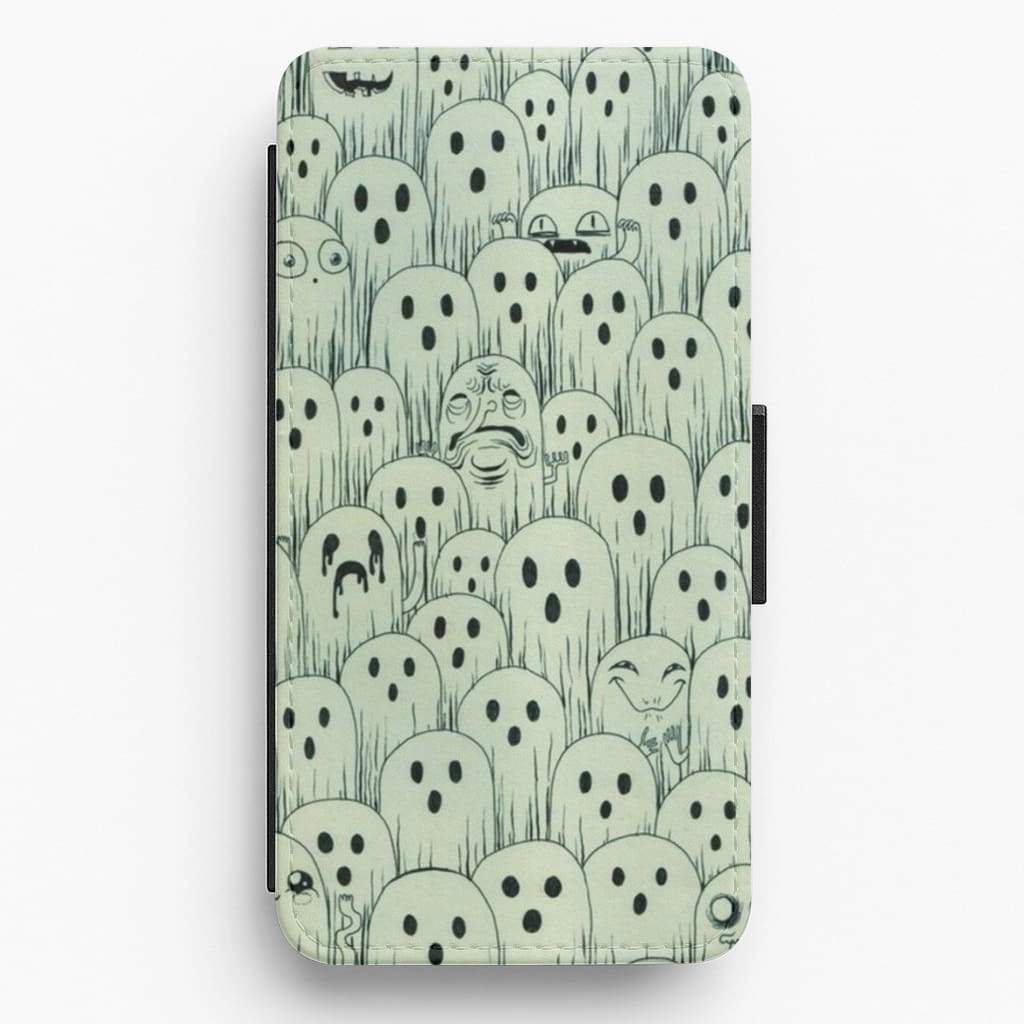 Strong Frame Matte Texture Design Droopy Ghost Pattern Flip Wallet Phone Case