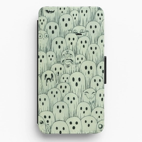 Strong Frame Matte Texture Design Droopy Ghost Pattern Flip Wallet Phone Case