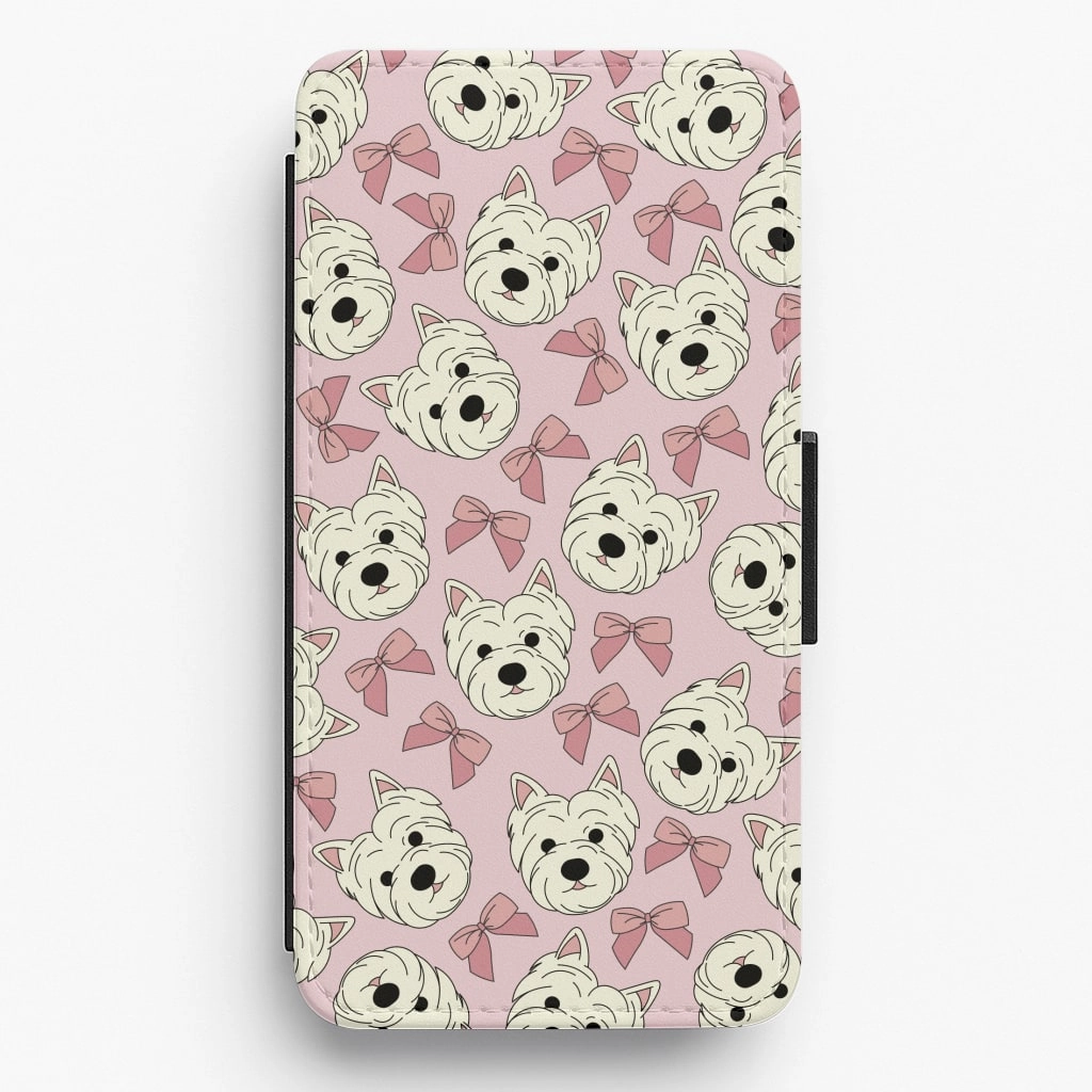 Cute Terrier And Bows Pattern  Flip / Wallet Phone Case Anti glare