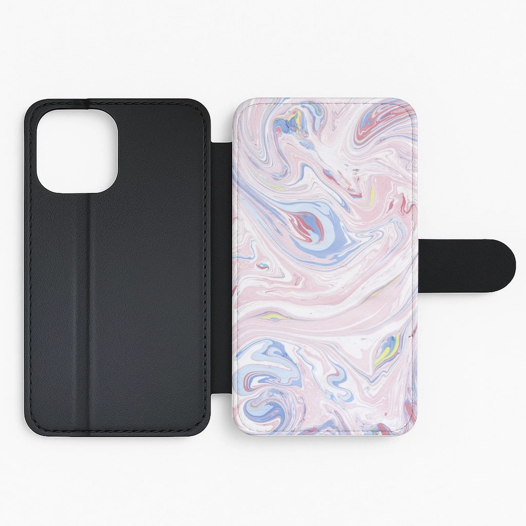 Pink Marble Swirl Flip / Wallet Phone Case Glossy Finish Look