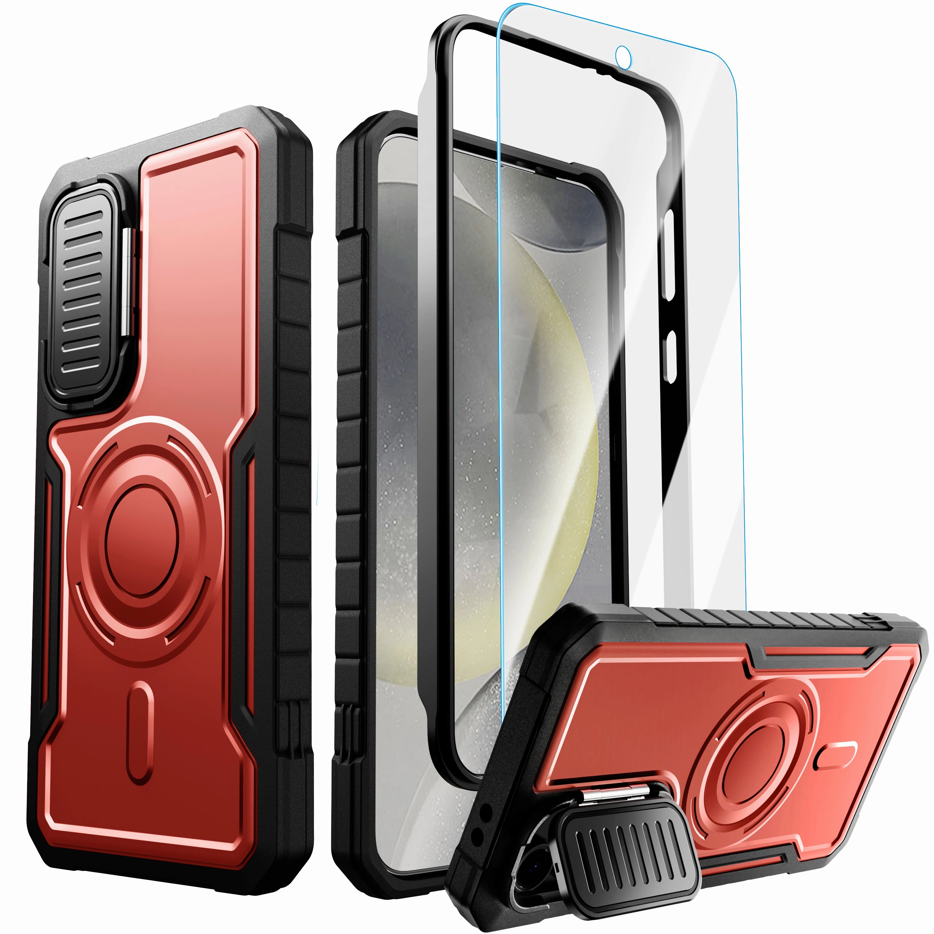 Rugged Design ExoGuard for Samsung Galaxy S24 FE Case with Screen Protector,Rubber Full-Body Cover Protective Case with Camera Cover and Kickstand Function