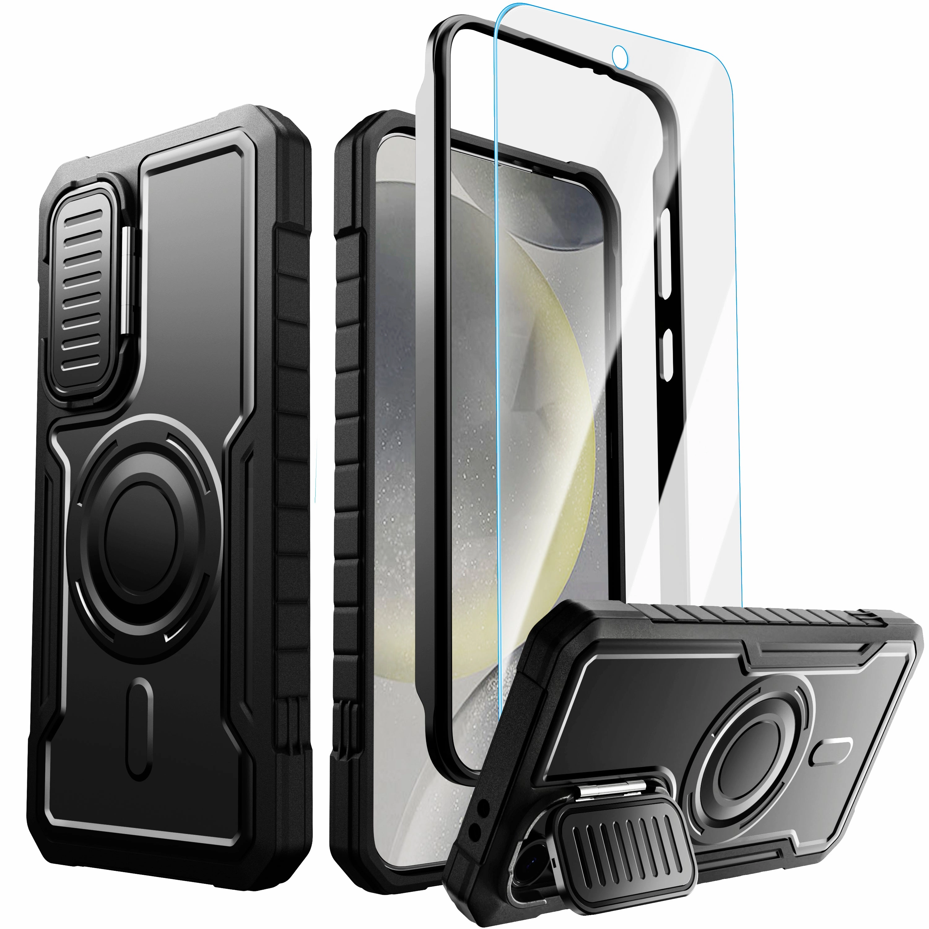 ExoGuard for Samsung Galaxy S24 FE Case with Screen Protector,Rubber Full-Body Cover Protective Case with Camera Cover and Kickstand Function Grip Assist High Quality