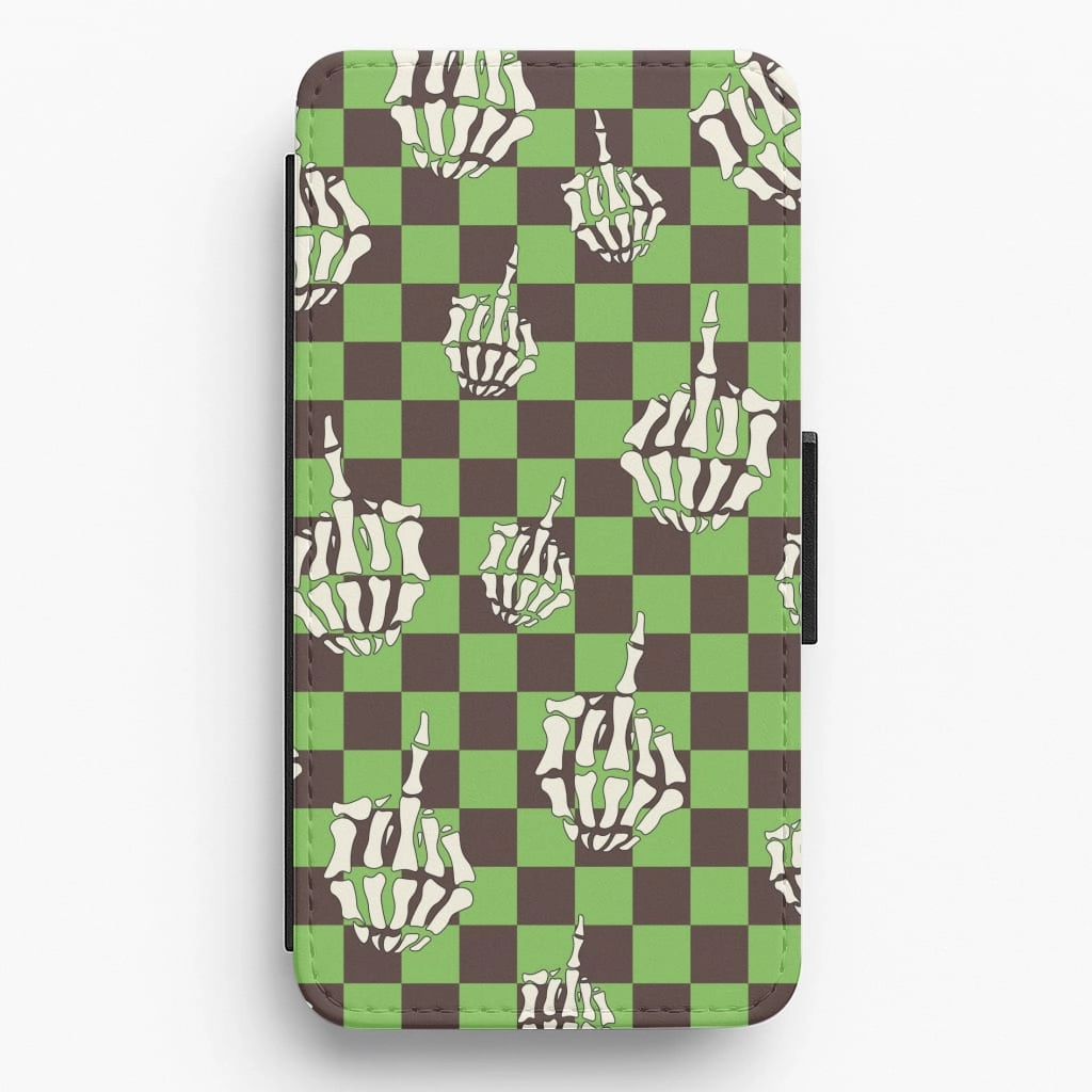 Soft touch layer Green Middle Finger Flip / Wallet Phone Case