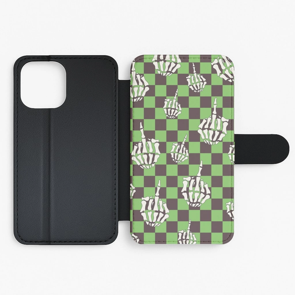 Hybrid Pattern Green Middle Finger Flip / Wallet Phone Case