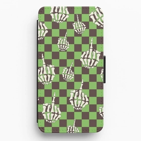 Soft touch layer Green Middle Finger Flip / Wallet Phone Case