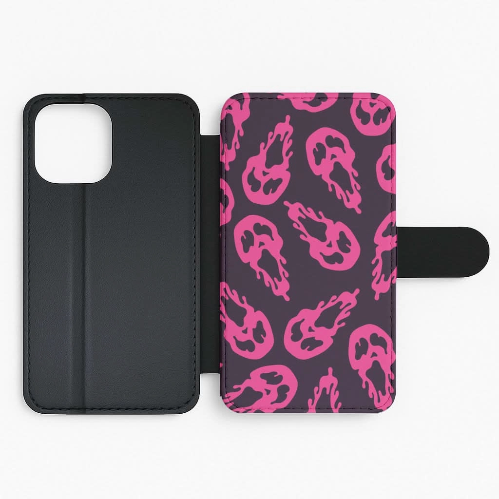 Trippy Ghost Face Pattern Flip / Wallet Phone Case Protective Texture Finish Compact Feel