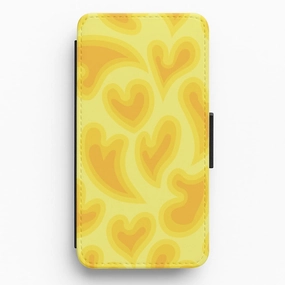 Refined Finish Soft touch layer Trippy Summer Hearts Yellow Pattern Flip / Wallet Phone Case