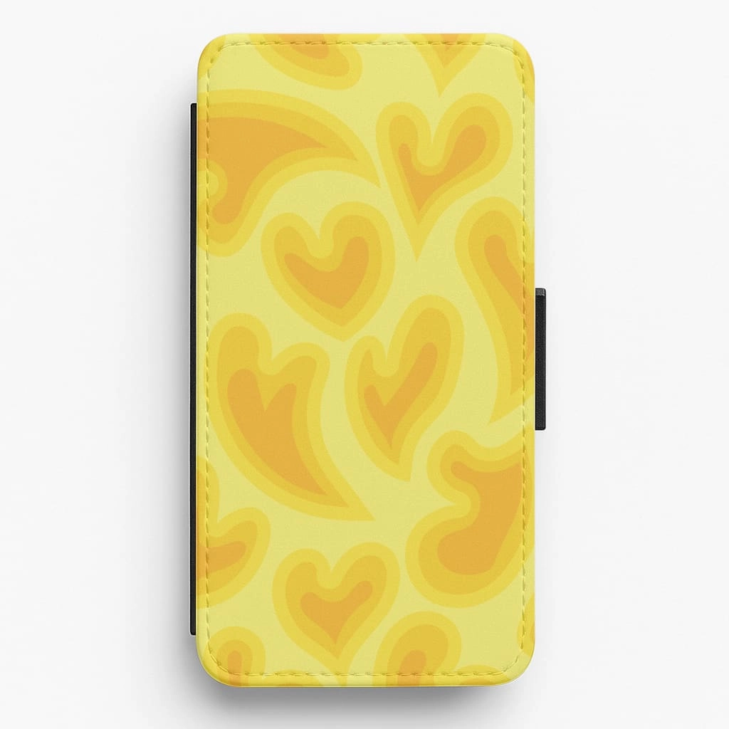 Refined Finish Soft touch layer Trippy Summer Hearts Yellow Pattern Flip / Wallet Phone Case