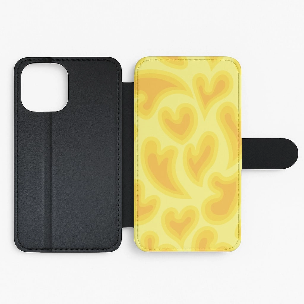 Sport Inspired Trippy Summer Hearts Yellow Pattern Flip / Wallet Phone Case
