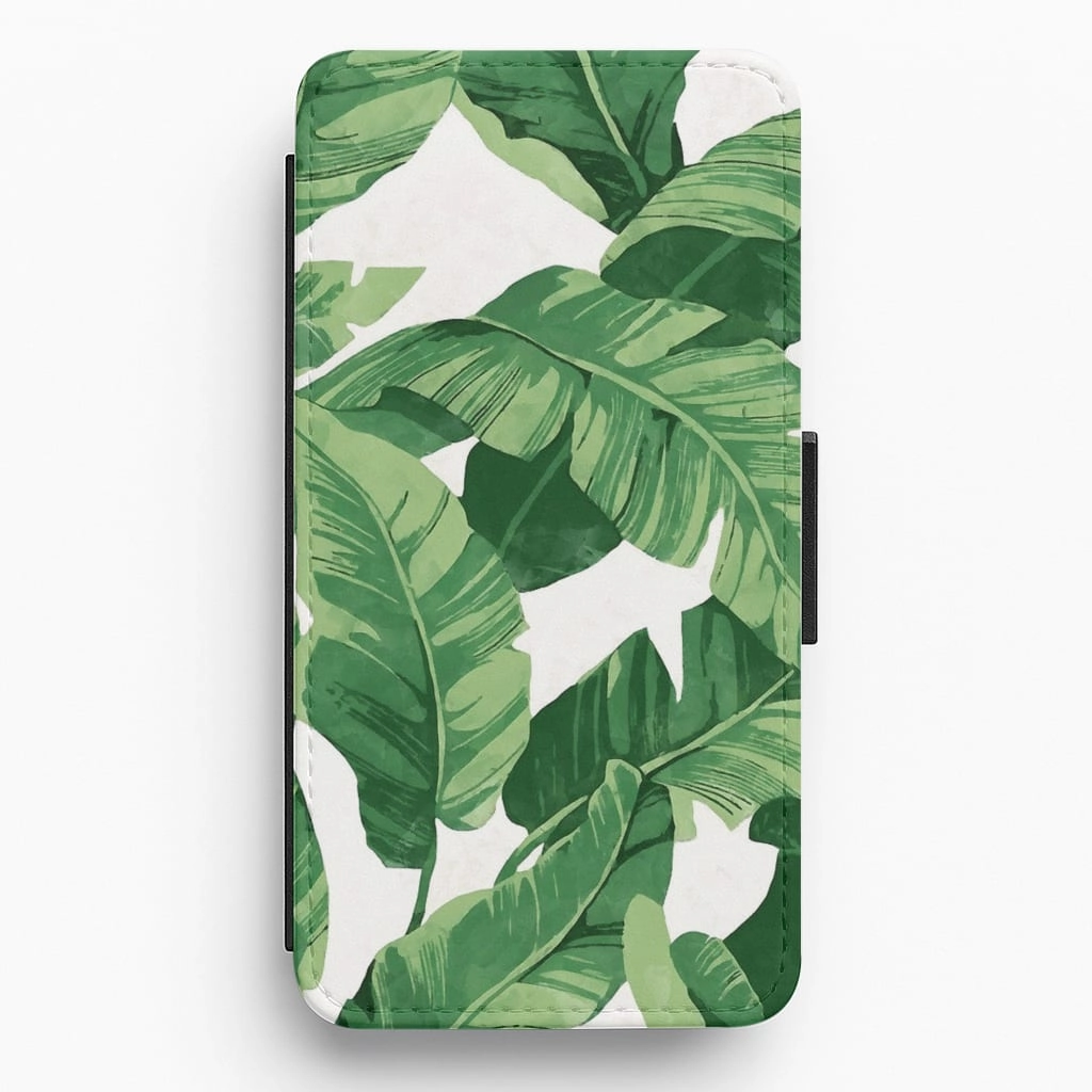 Smooth Fit Tropical Banana Leaf Pattern Flip Wallet Phone Case