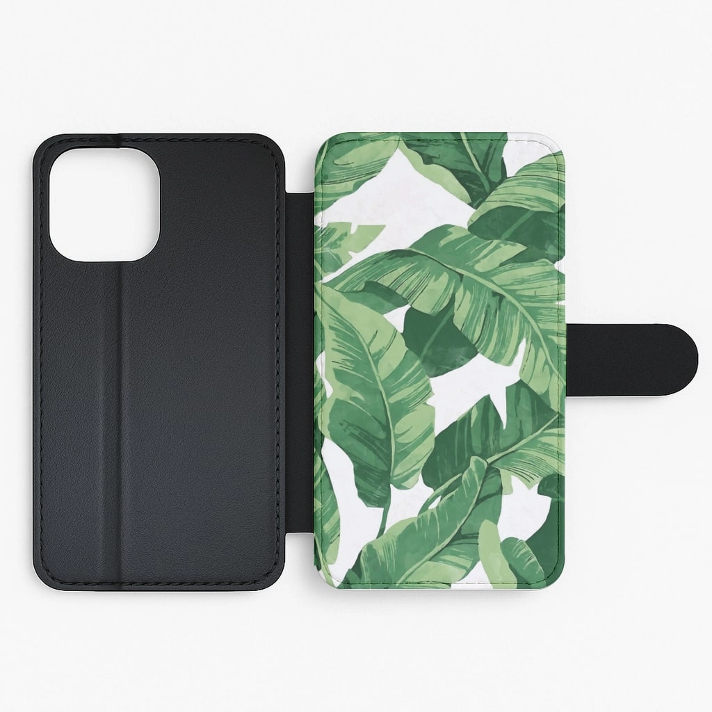 Stylish Shape Tropical Banana Leaf Pattern Flip Wallet Phone Case