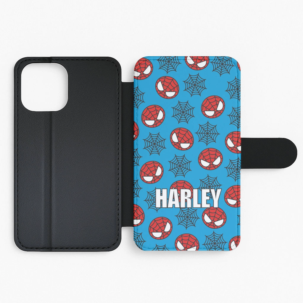 Spiderman And Webs - Personalised Superhero Comic Flip / Wallet Phone Case Everyday Protection