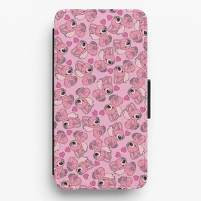 Polished Texture Love Heart Pattern - Pink Alien Flip / Wallet Phone Case