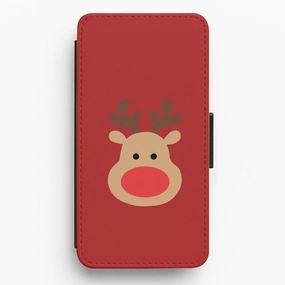 Clear Texture Rudolph Face - Christmas Flip / Wallet Phone Case