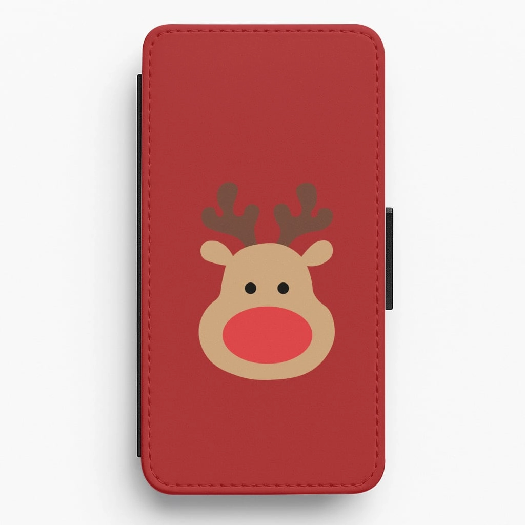 Clear Texture Rudolph Face - Christmas Flip / Wallet Phone Case