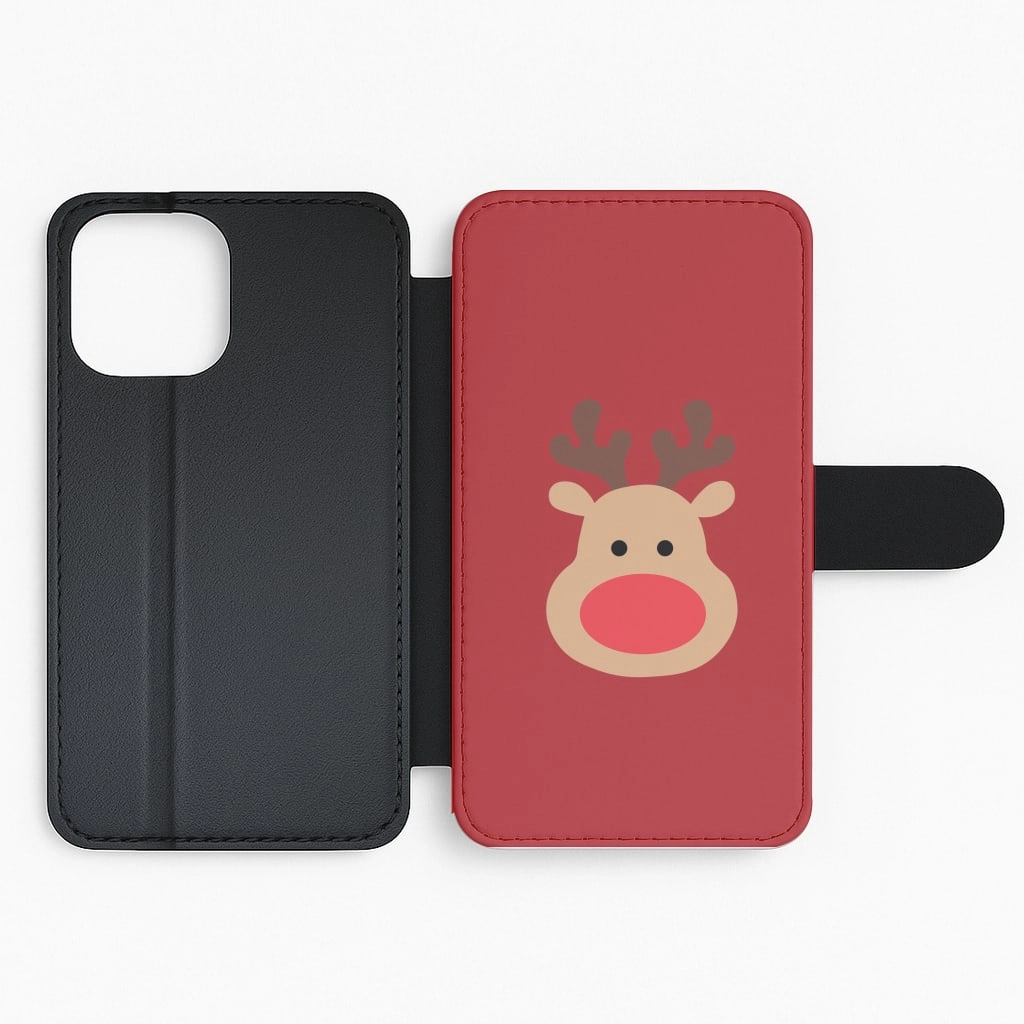 Premium Build Rudolph Face - Christmas Flip / Wallet Phone Case