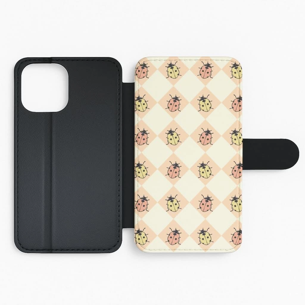 Argyle Ladybugs Pattern Flip / Wallet Phone Case Comfort Grip