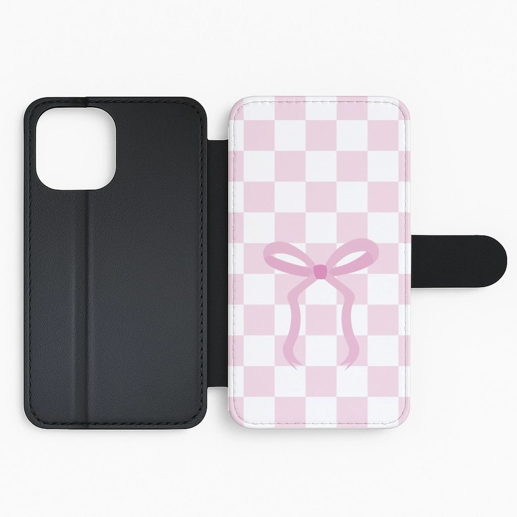 Port Protection Checkered Coquette Bow Pink Flip / Wallet Phone Case