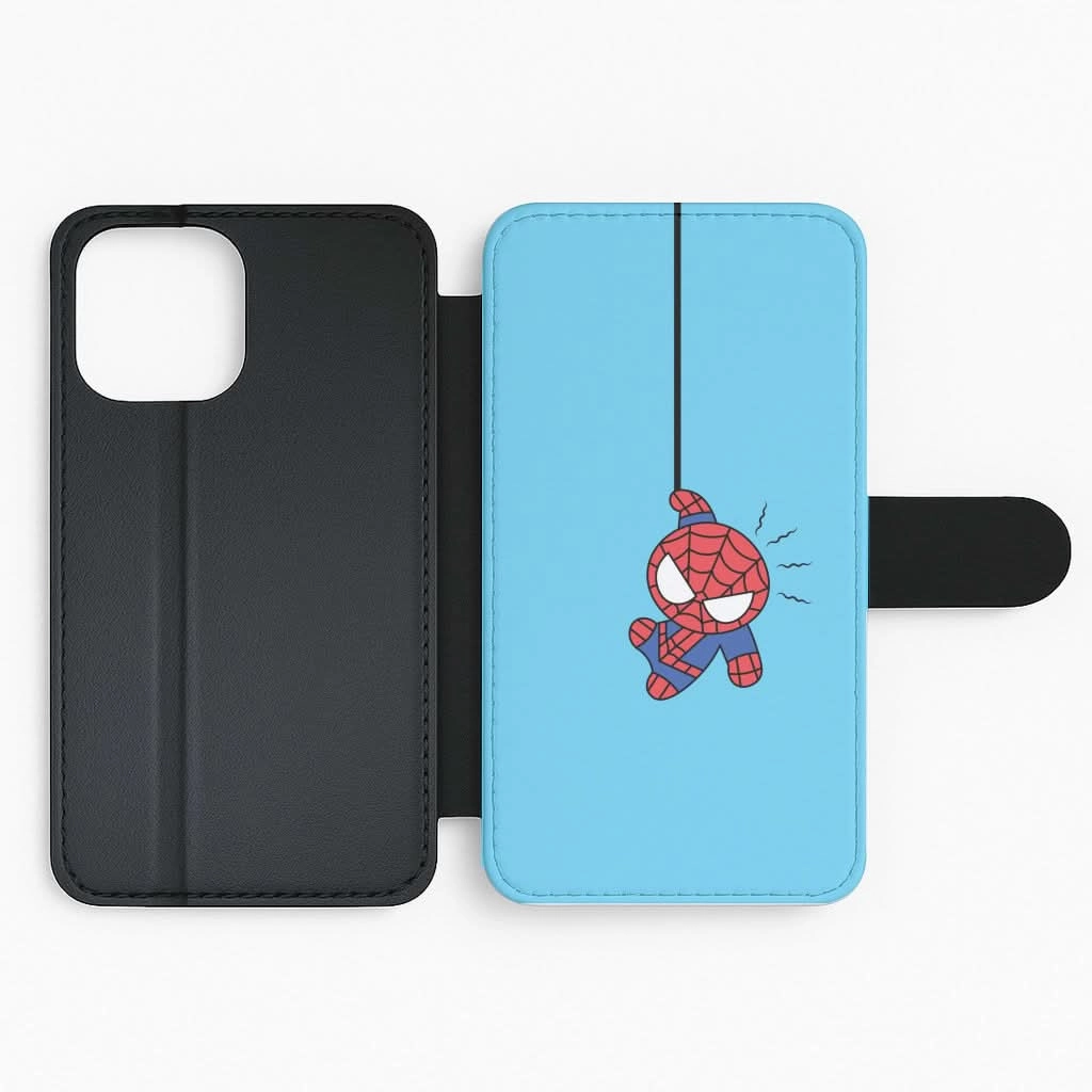Blue Hanging Spider Hero Flip / Wallet Phone Case Soft Edging Rugged Edge Texture