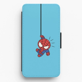 Matte Texture Premium Grip Blue Hanging Spider Hero Flip / Wallet Phone Case