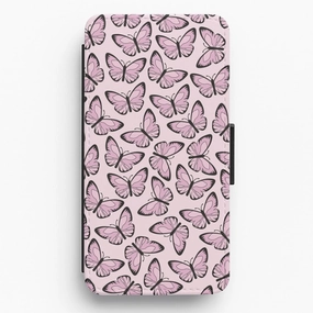 Pink And Black Butterfly - Butterfly Patterns Flip / Wallet Phone Case Practical Look Matte Layer