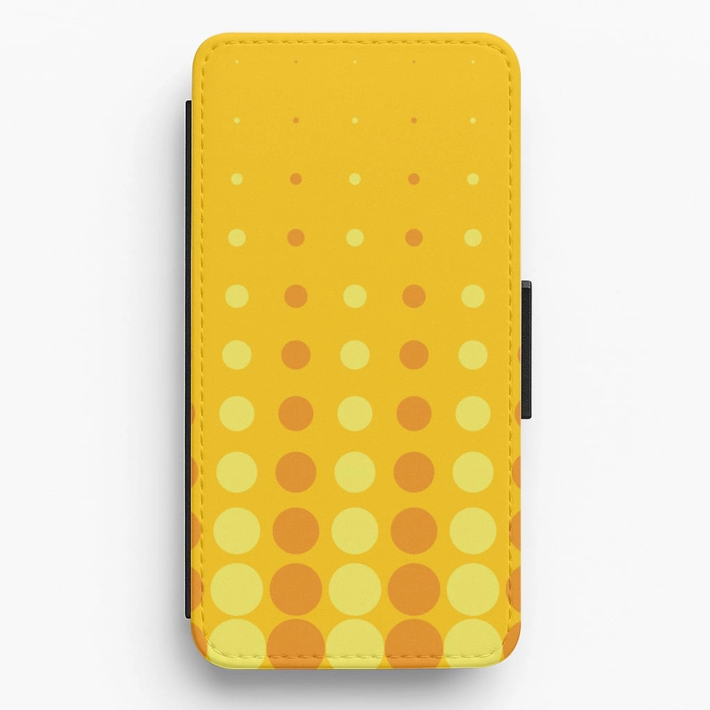 Rugged Edge Texture Wireless Charging Compatible Yellow And Orange Dots Abstract Pattern Flip / Wallet Phone Case