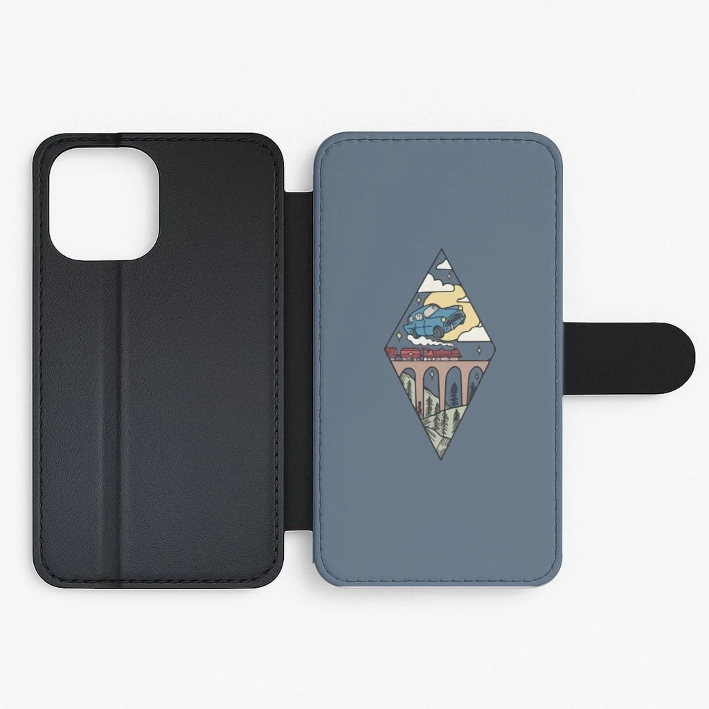 Hard Edge Flying Car Flip / Wallet Phone Case