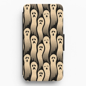 Smooth Pattern Finish Polished Look Vintage Wriggly Ghost Pattern Flip Wallet Phone Case