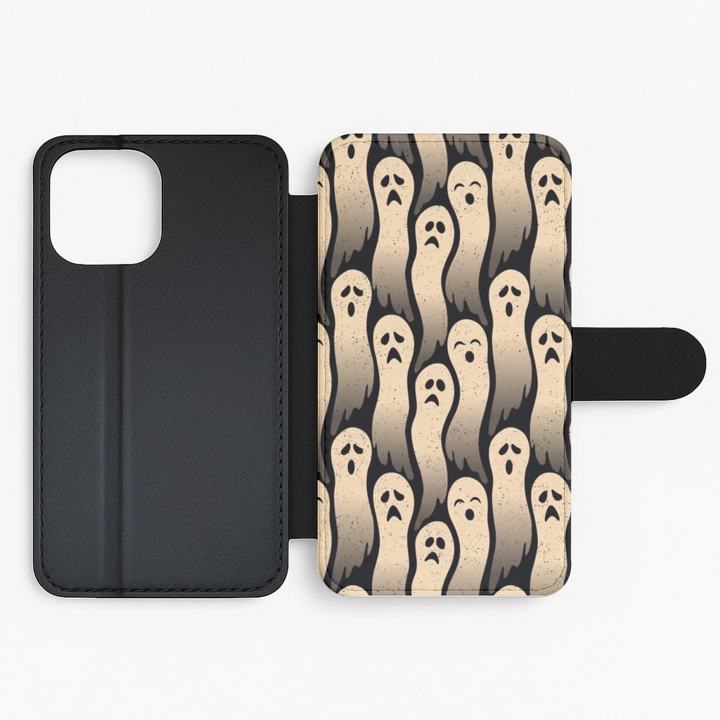 Vintage Wriggly Ghost Pattern Flip Wallet Phone Case Daily Style Premium Surface Finish
