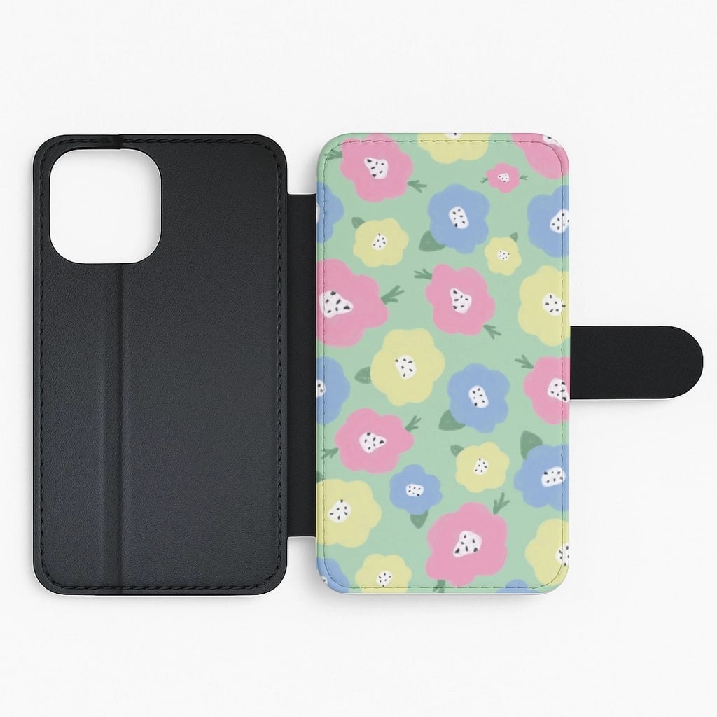 Hybrid Material Build Painted Flowers - Floral Patterns Flip / Wallet Phone Case