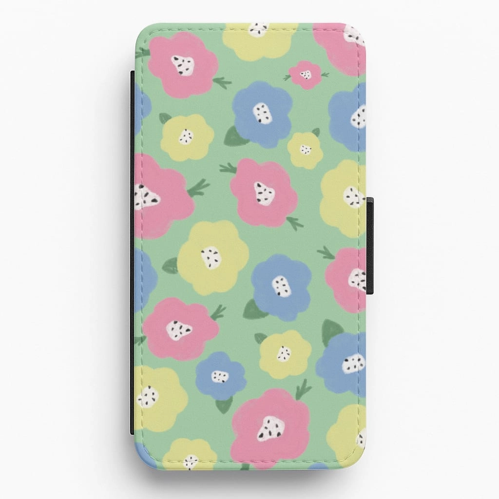 Painted Flowers - Floral Patterns Flip / Wallet Phone Case Flexible Pattern Texture Soft Grip Finish