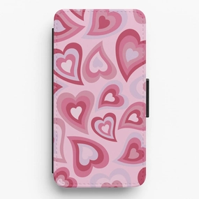 Soft Shield Pink Hearts - Trippy Patterns Flip / Wallet Phone Case