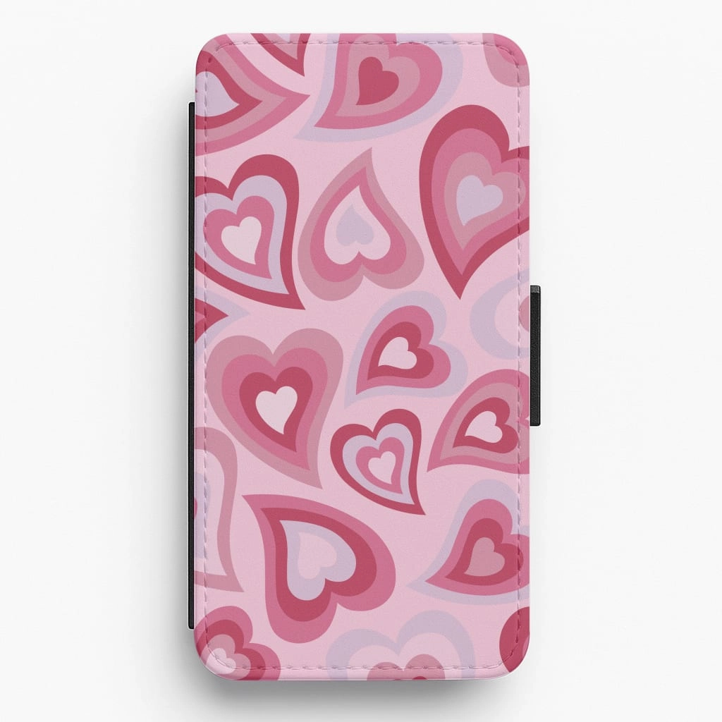 Soft Shield Pink Hearts - Trippy Patterns Flip / Wallet Phone Case