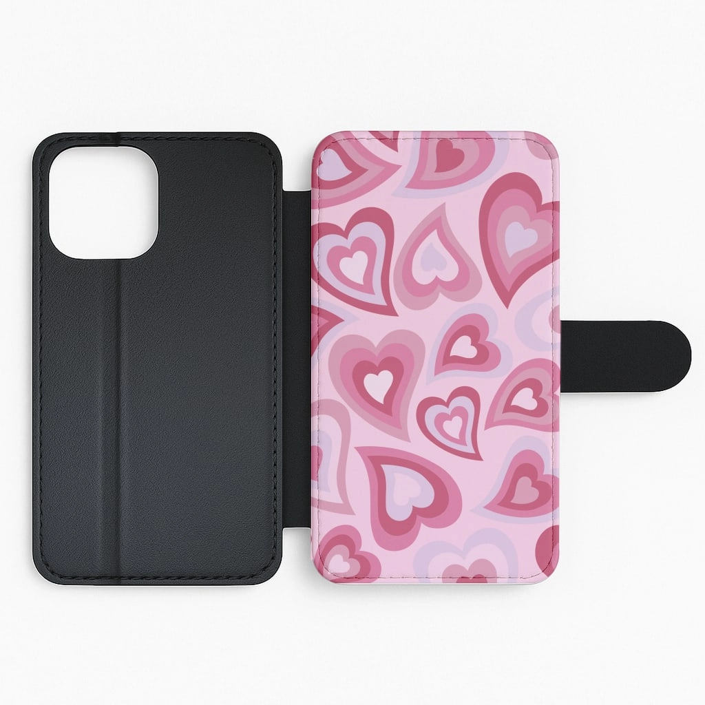 Pink Hearts - Trippy Patterns Flip / Wallet Phone Case Student Friendly