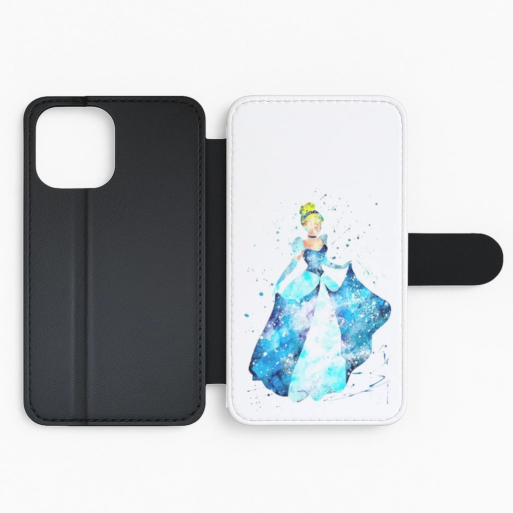 Durable Pattern Texture Drop Defense Watercolour Cinderella Fairytale Flip / Wallet Phone Case