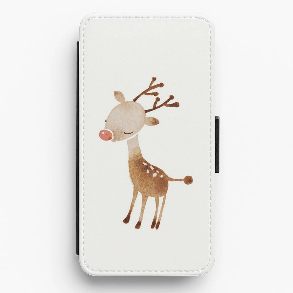 Watercolour Rudolph The Reindeer Flip Wallet Phone Case Gloss Texture