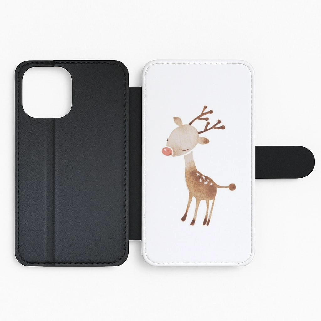 Anti scratch Gift Choice Watercolour Rudolph The Reindeer Flip Wallet Phone Case