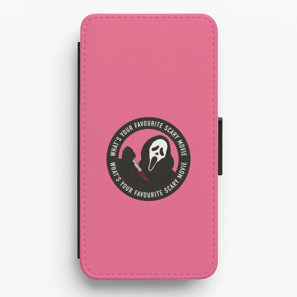 What's Your Favourite Scary Movie Badge Flip / Wallet Phone Case Hybrid Texture