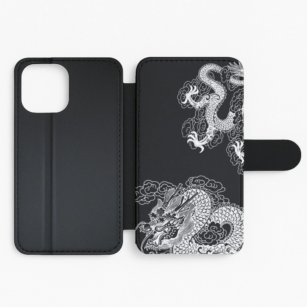 Polished Surface Texture Smooth Craft White Dragon Flip / Wallet Phone Case