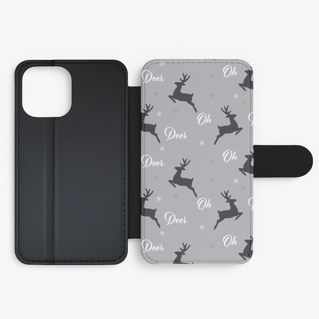 Polished Texture Finish Refined Craftsmanship Oh Deer Christmas Pattern Flip / Wallet Phone Case